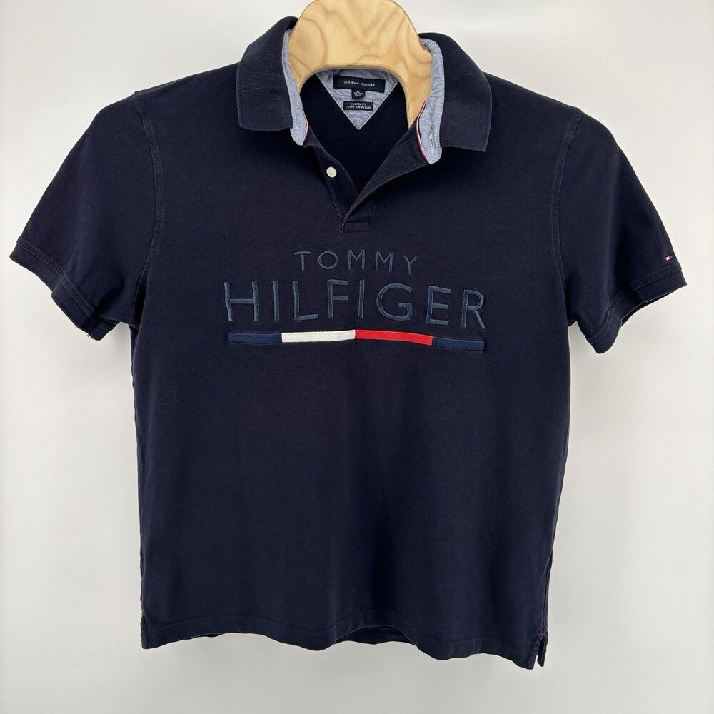 Tommy Hilfiger Men's XL Navy Blue 100% Cotton Custom Fit Polo Shirt